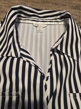 Cato Striped Button-Up Blouse in Black & White